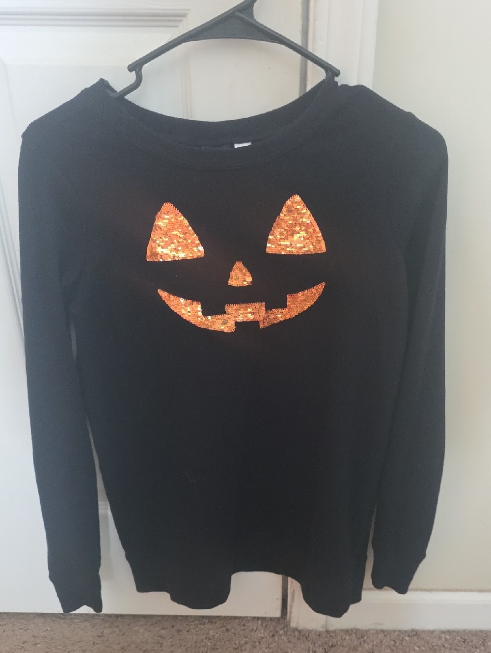 The Children's Place Black Sweatshirt with Orange Sequin Jack-O'-Lantern
